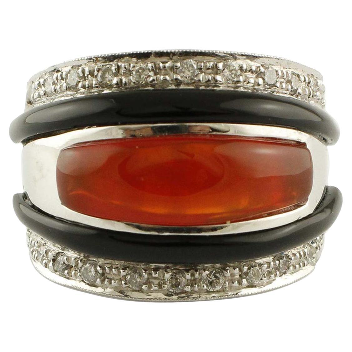 Luise Gold Diamond Onyx Carnelian Band Ring For Sale