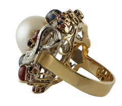 Luise Gold Diamond Sapphire Ruby Pearl Cluster Ring