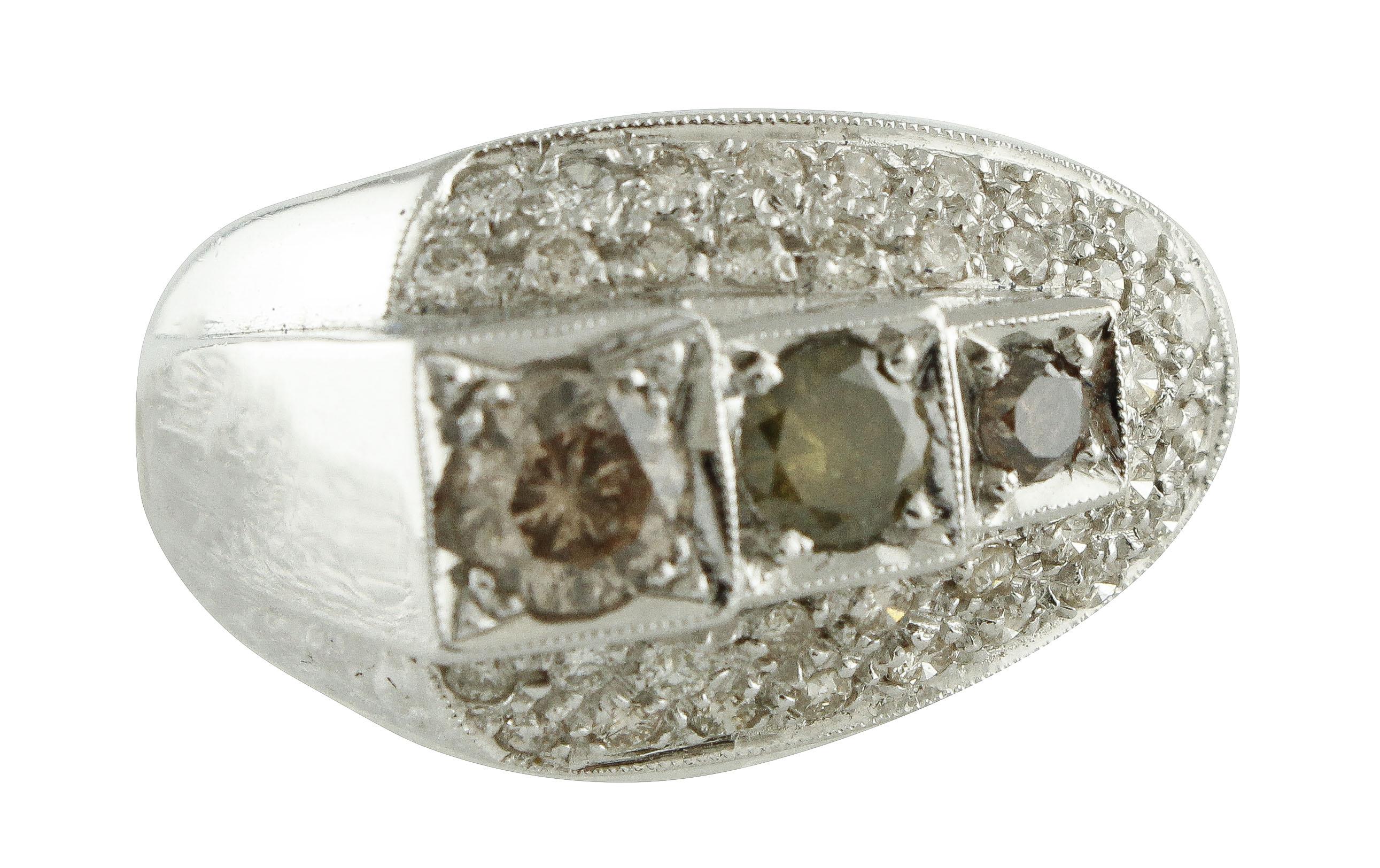 Brilliant Cut 18 kt Gold  Fancy Color Diamonds, White Diamonds Cocktail Ring For Sale