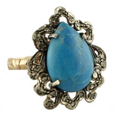 Gold Silver Diamond Stone Cocktail Ring