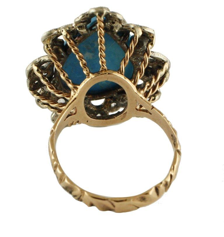 Mixed Cut Gold Silver Diamond Stone Cocktail Ring For Sale