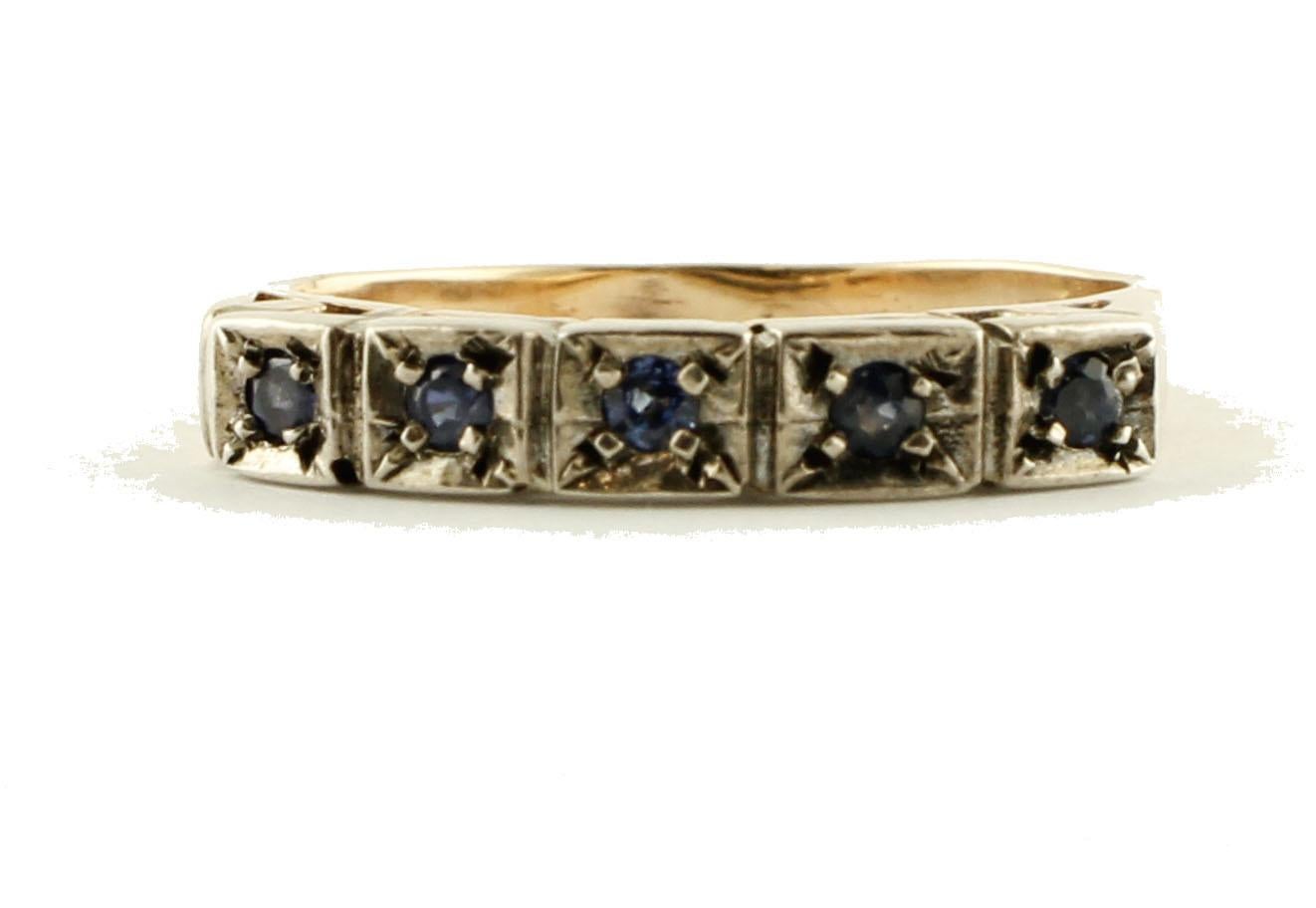 Emeralds, Rubies, Blue Sapphires Rose Gold and Silver Band Ring In Good Condition For Sale In Marcianise, Marcianise (CE)