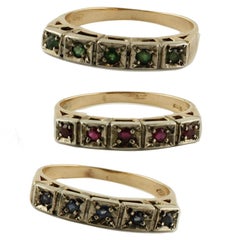 Emeralds, Rubies, Blue Sapphires Rose Gold and Silver Band Ring