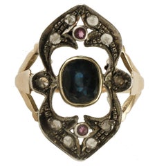 Luise Ruby Sapphire Diamond Silver Gold Retro Ring