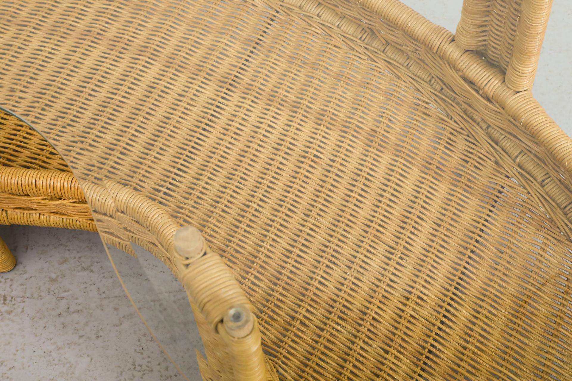 Luit van der Helm Style Woven Rattan Coffee Table with Glass Top 6