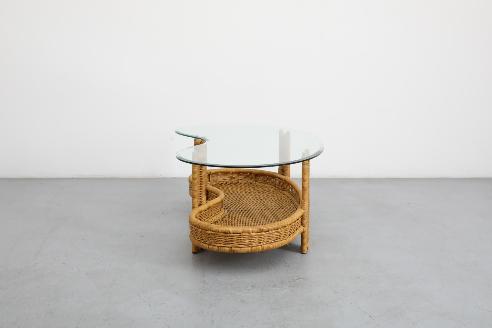 Luit van der Helm Style Woven Rattan Coffee Table with Glass Top In Good Condition In Los Angeles, CA