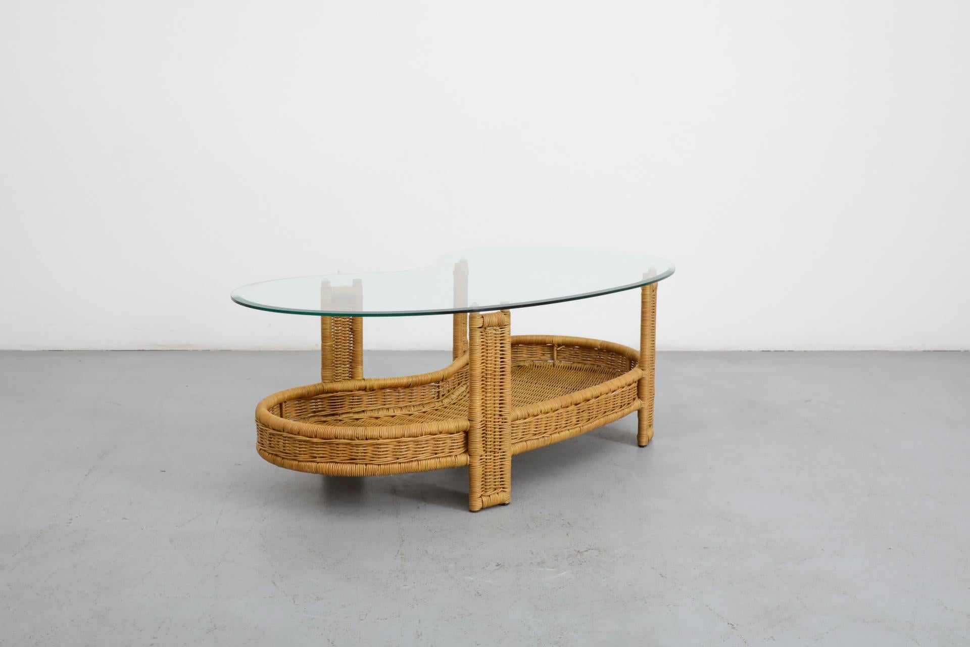 20th Century Luit van der Helm Style Woven Rattan Coffee Table with Glass Top