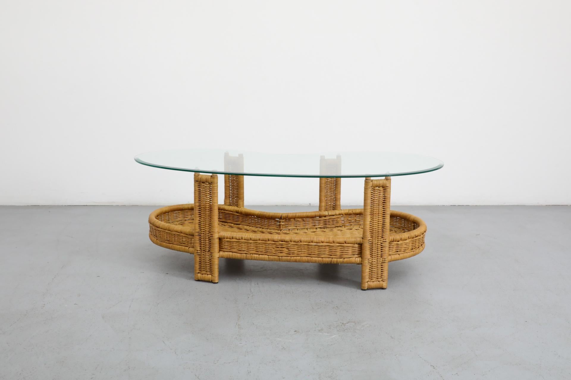 Luit van der Helm Style Woven Rattan Coffee Table with Glass Top 1