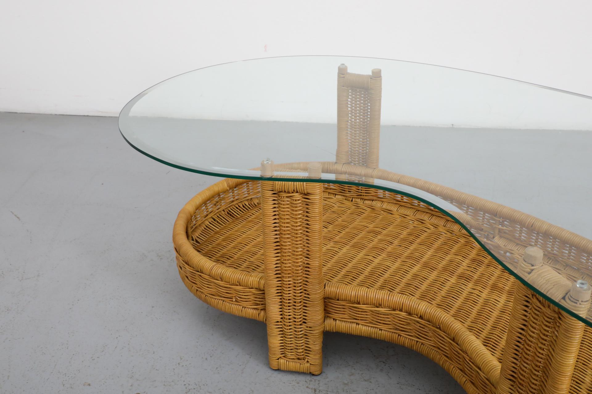 Luit van der Helm Style Woven Rattan Coffee Table with Glass Top 2