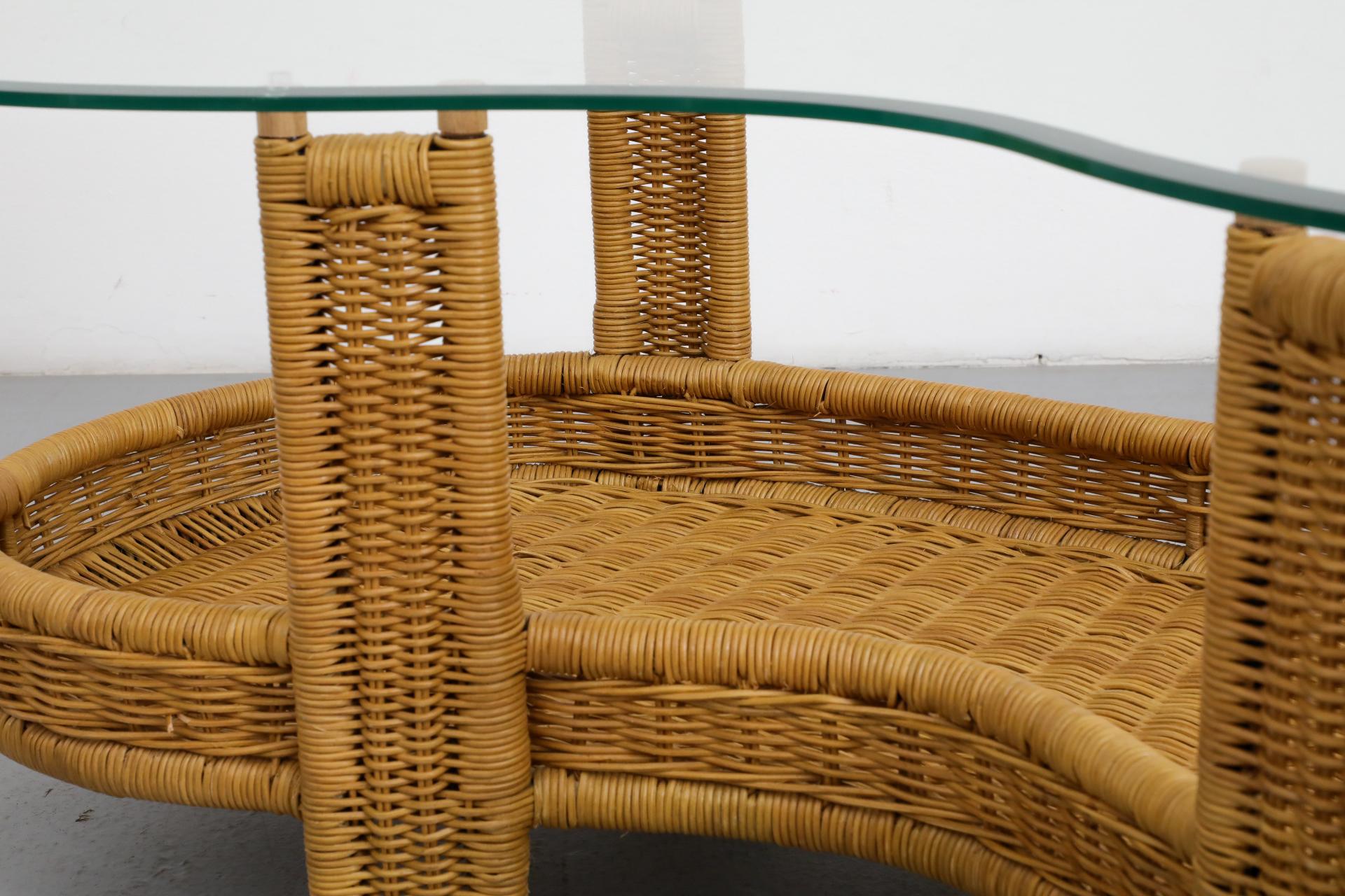Luit van der Helm Style Woven Rattan Coffee Table with Glass Top 3