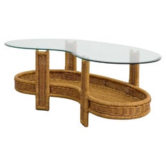 Luit van der Helm Style Woven Rattan Coffee Table with Glass Top