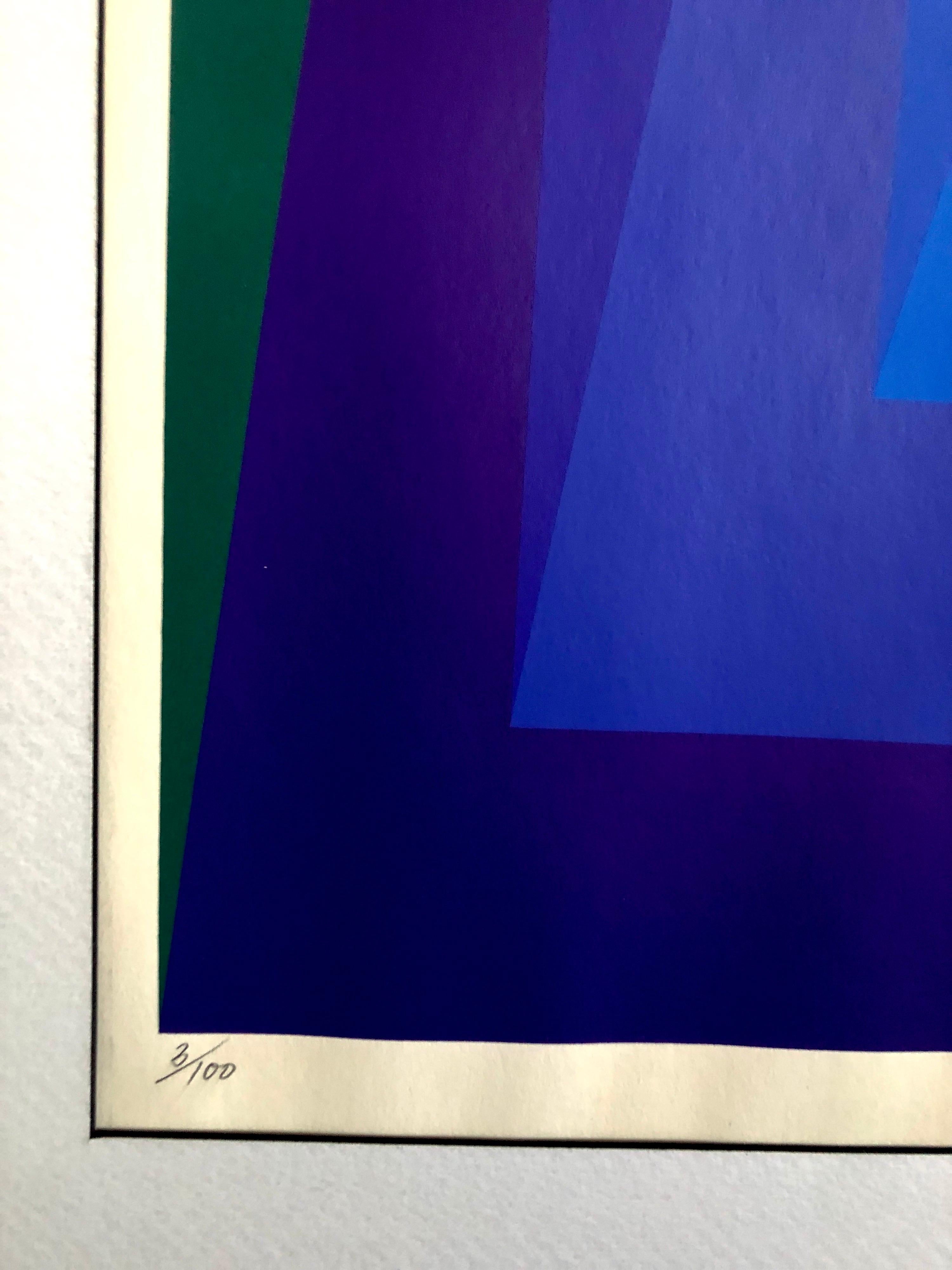 1970's Op Art Cintique Geometric Abstract Color Gradations Silkscreen Domberger - Purple Abstract Print by Luitpold Domberger