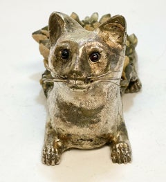 Luiz Ferreira Porto 925 argent sterling rubis quartz fumé sculpture de chat géode