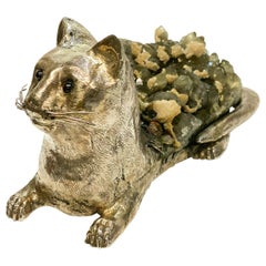 Luiz Ferreira Porto 925 Sterling Silver Ruby Smokey Quartz Geode Cat Sculpture