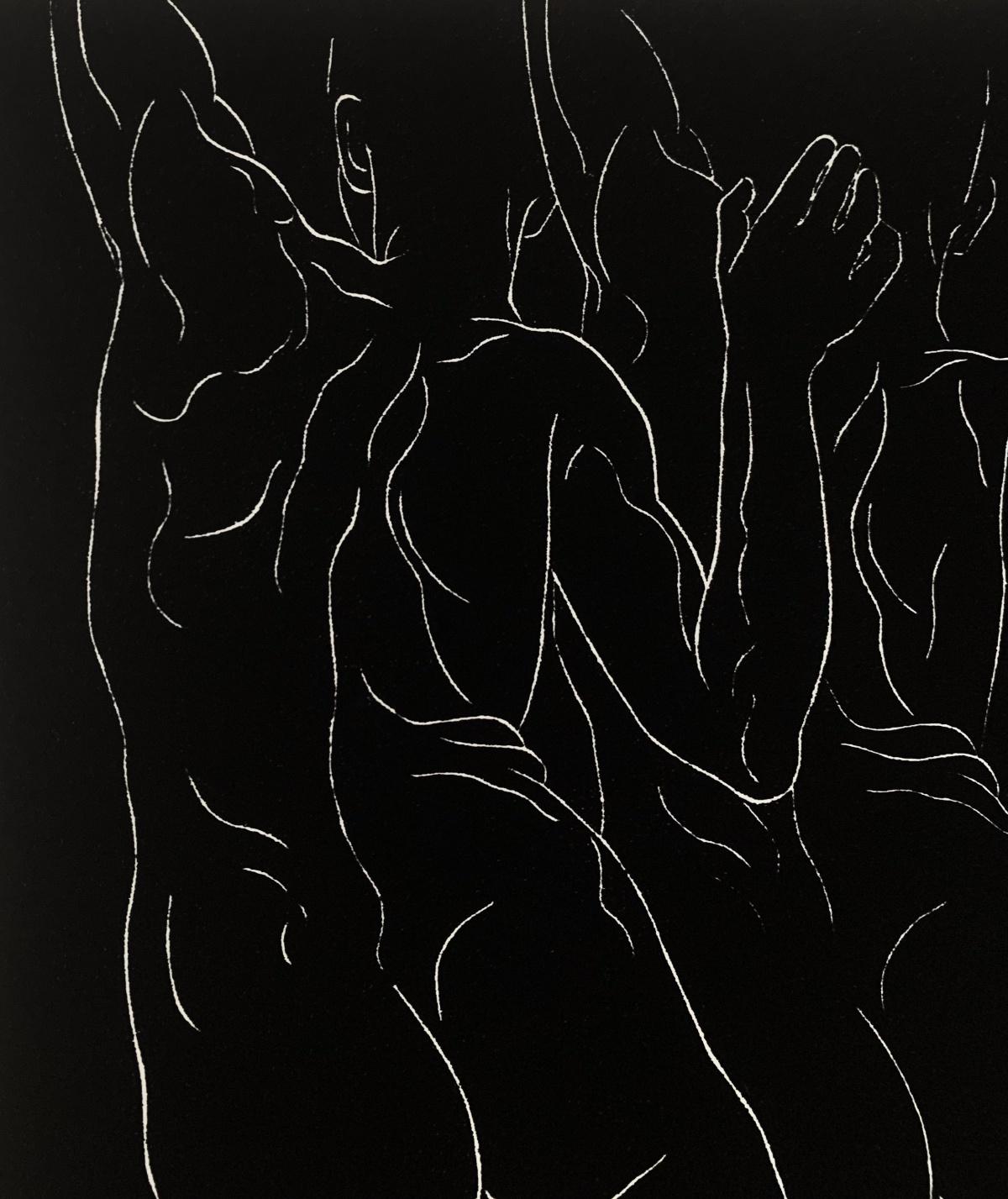 1:1 - 21th century, Young artist, Figurative print, Linocut, Black & white - Contemporary Print by Luiza Kasprzyk