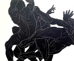 Action - Young artist, Figurative print, Linocut, Black & white