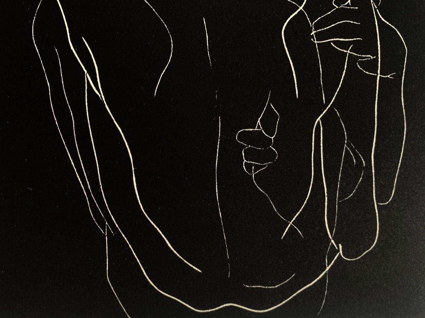 Autosuggestione. Giovane artista, Stampa figurativa Linocut Bianco e nero, Arte polacca - Print Contemporaneo di Luiza Kasprzyk