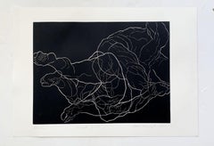 Clash - Artista joven, Grabado figurativo, Linograbado, Blanco y negro