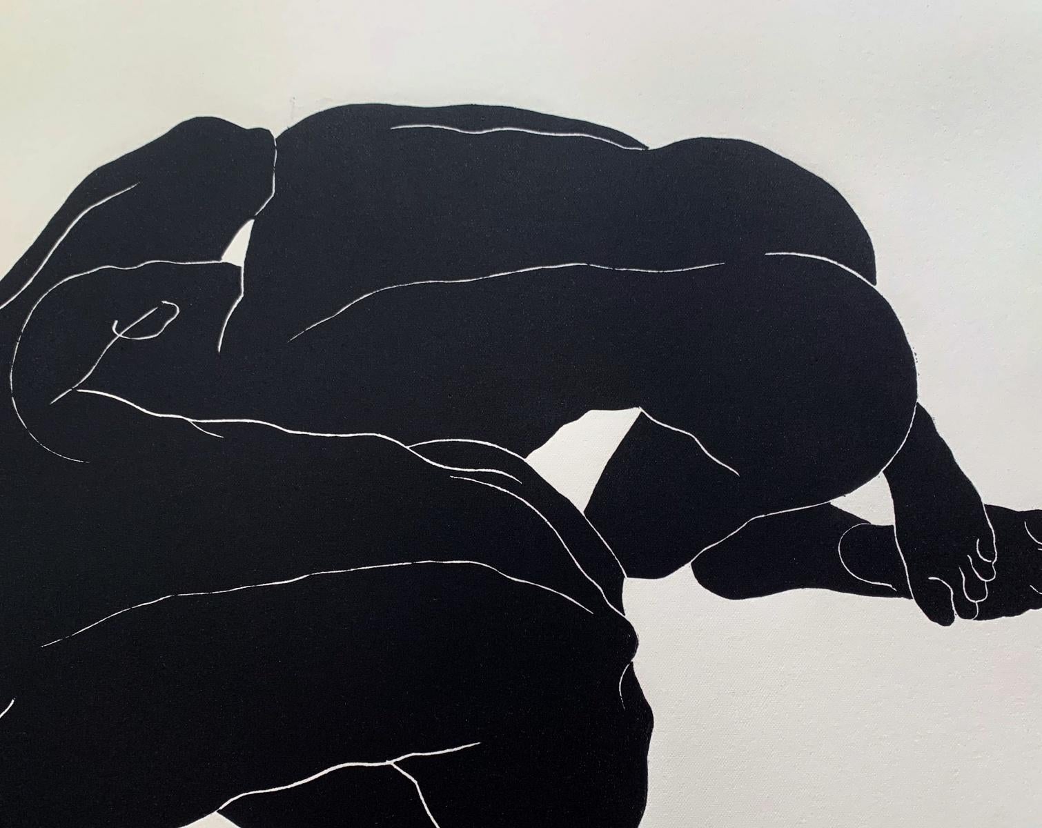 Configuration I - Young artist, Figurative print, Linocut, Black & white - Contemporary Print by Luiza Kasprzyk