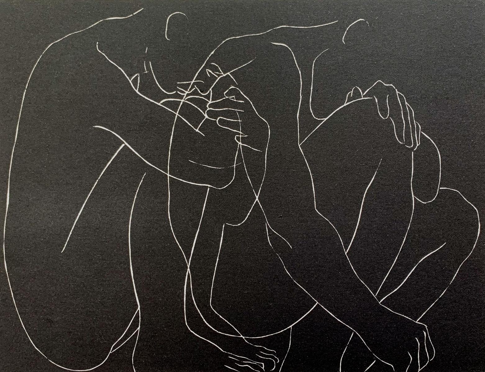 Luiza Kasprzyk Figurative Print - Empathy. Figurative print, Linocut, Black & white, Monochromatic, Polish artist