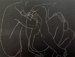 L'empathie. Gravure figurative, Linogravure, Noir et blanc, Monochromatique, Artistique polonais