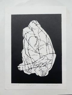 Incarnation 8. Junger Künstler, Figurativer Druck, Linolschnitt, Schwarz-Weiß, Polnische Kunst