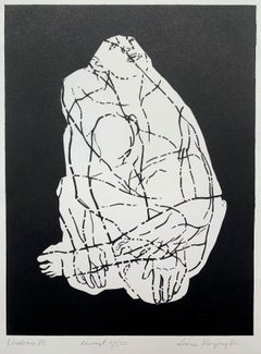 Incarnation 3. Jeune artiste, Estampe figurative Linogravure, Noir et blanc, Polish art