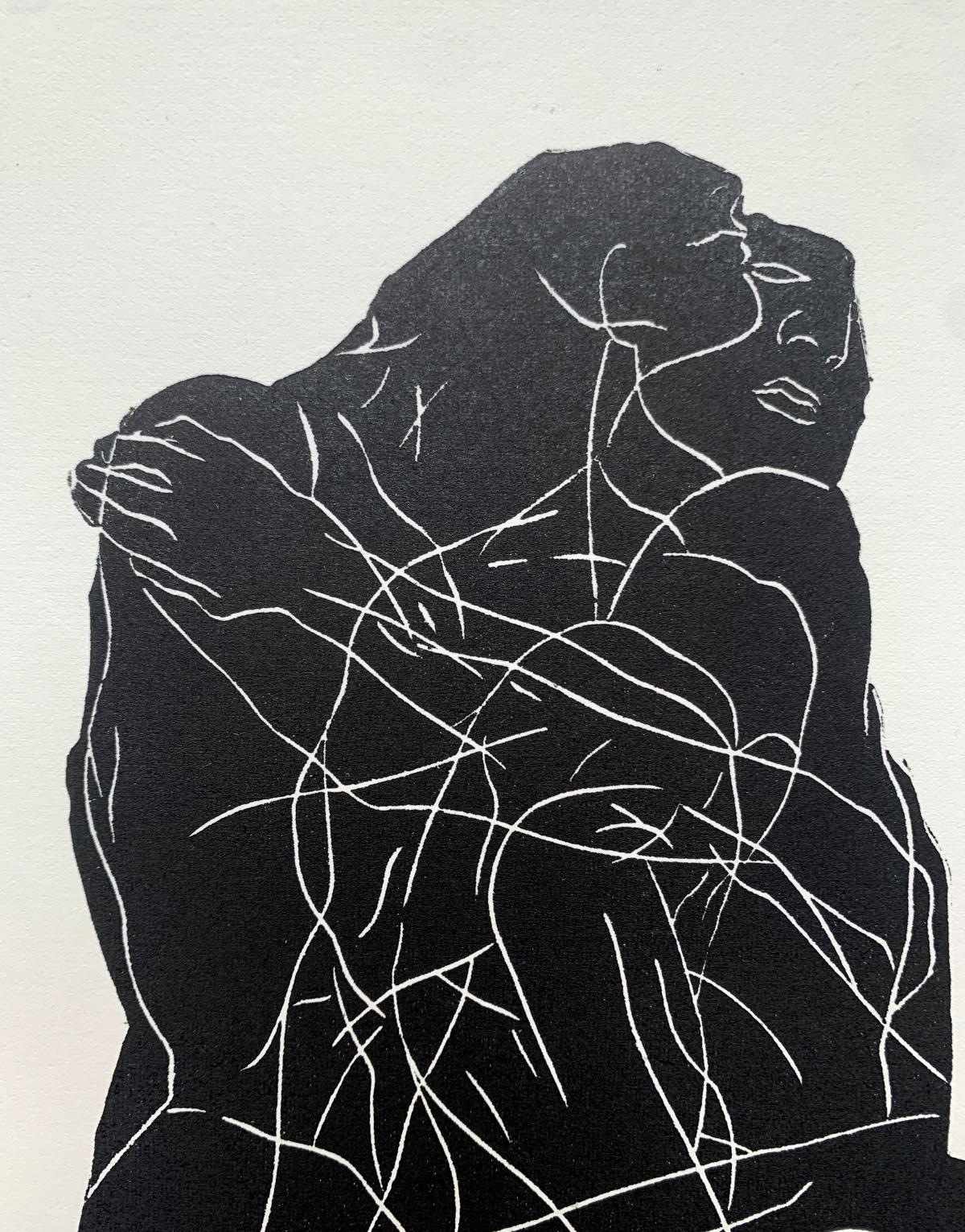 Incarnation 4. Junger Künstler, figurativer Druck, Linolschnitt, Schwarz-Weiß, Polnische Kunst (Zeitgenössisch), Print, von Luiza Kasprzyk