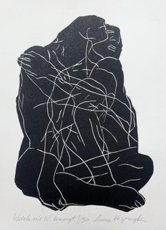 Incarnation 4. Jeune artiste, Estampe figurative Linogravure, Noir et blanc, Art polonais