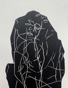 Incarnation 5. Junger Künstler, figurativer Druck, Linolschnitt, Schwarz-Weiß, Polnische Kunst
