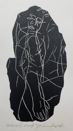 Incarnation 5. Junger Künstler, figurativer Druck, Linolschnitt, Schwarz-Weiß, Polnische Kunst