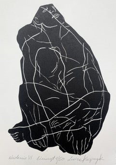 Incarnation 6. Jeune artiste, Estampe figurative Linogravure, Noir et blanc, Art polonais