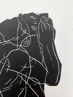 Incarnation 7. Junger Künstler, Figurativer Druck, Linolschnitt, Schwarz-Weiß, Polnische Kunst