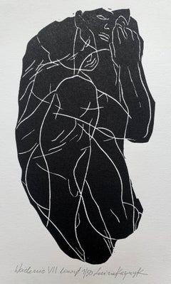 Incarnation 7. Jeune artiste, Estampe figurative Linogravure, Noir et blanc, Art polonais