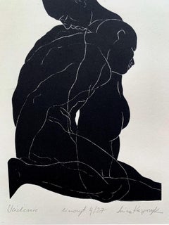 Encarnación - Joven artista, Grabado figurativo, Linograbado, Blanco y negro