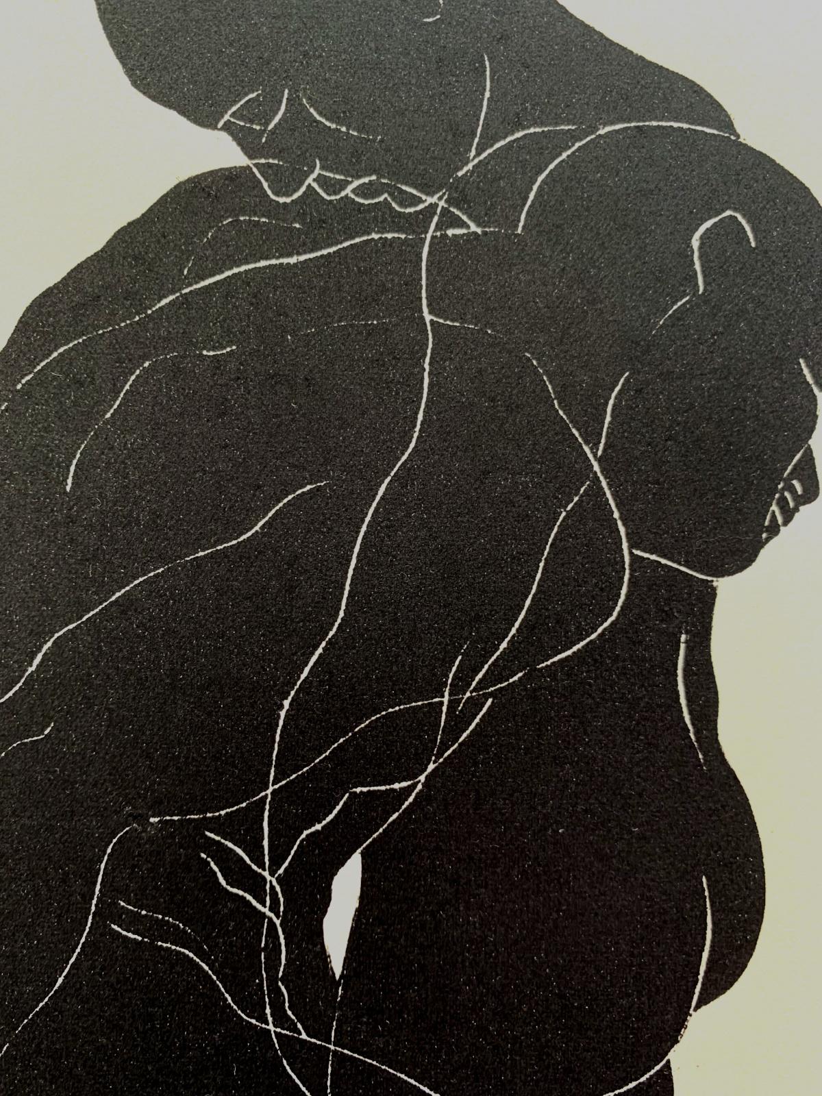 Encarnación - Joven artista, Grabado figurativo, Linograbado, Blanco y negro - Print Contemporáneo de Luiza Kasprzyk