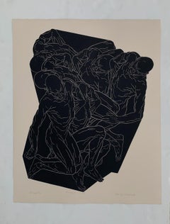 Interior - Artista joven, Grabado figurativo, Linograbado, Blanco y negro