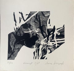 Nyx. Joven artista, Grabado figurativo, Linograbado, Blanco y negro, Arte polaco