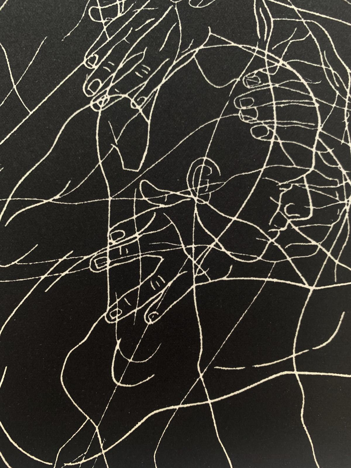 Señales. Joven artista, Grabado figurativo, Linograbado, Blanco y negro, Arte polaco - Print Contemporáneo de Luiza Kasprzyk