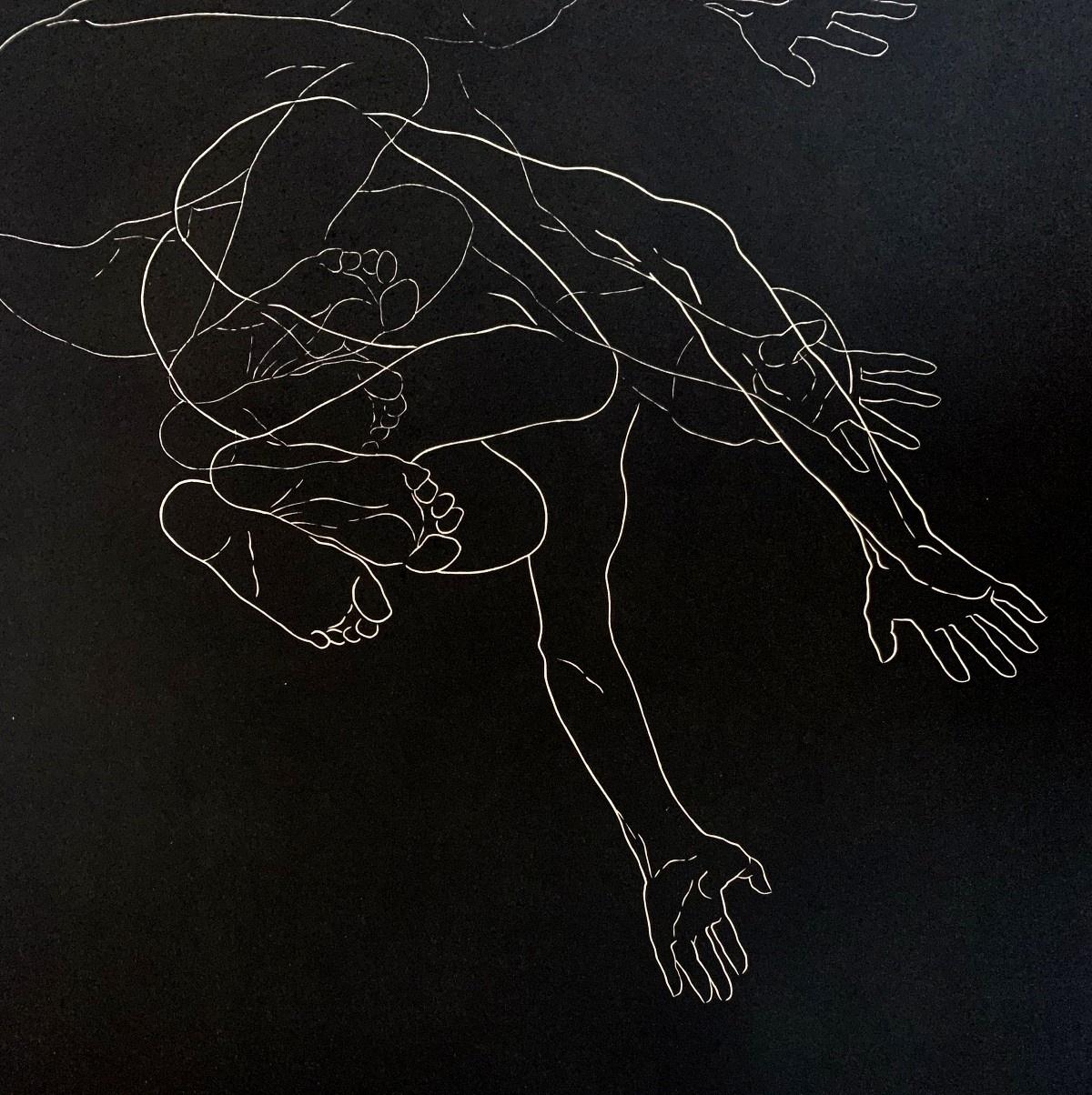 Il campione - Giovane artista, Stampa figurativa, Linoleografia in bianco e nero, Arte polacca - Figurative Print Nero di Luiza Kasprzyk