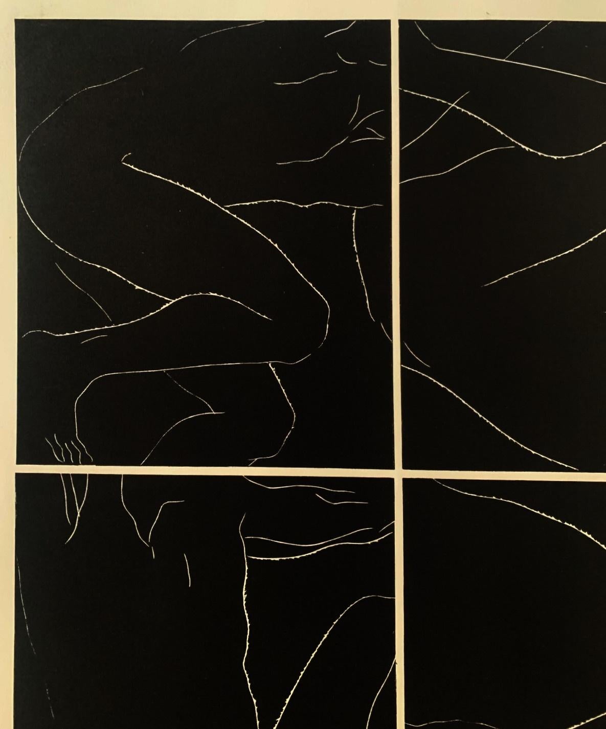 Ventanas. Joven artista, Grabado figurativo, Linograbado, Blanco y negro, Arte polaco - Print Contemporáneo de Luiza Kasprzyk