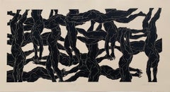 XVII (17) - Young artist, Figurative print, Linocut, Black & white, Bodies