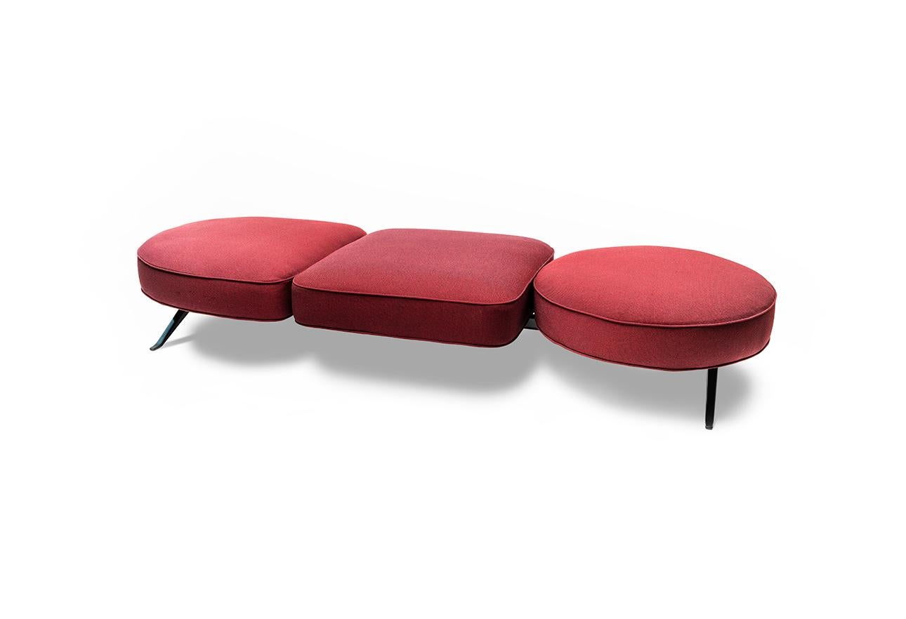 Luizet Canapé by Luca Nichetto 
Dimensions: W 177 x D 89 x H 58.5 cm
Materials: 
Upholstery: Fabric or leather
Top: Verde Marinace granite/emperador silver dark/Emperador
Tundra/red marble/terrazzo Botticino marble or Noce