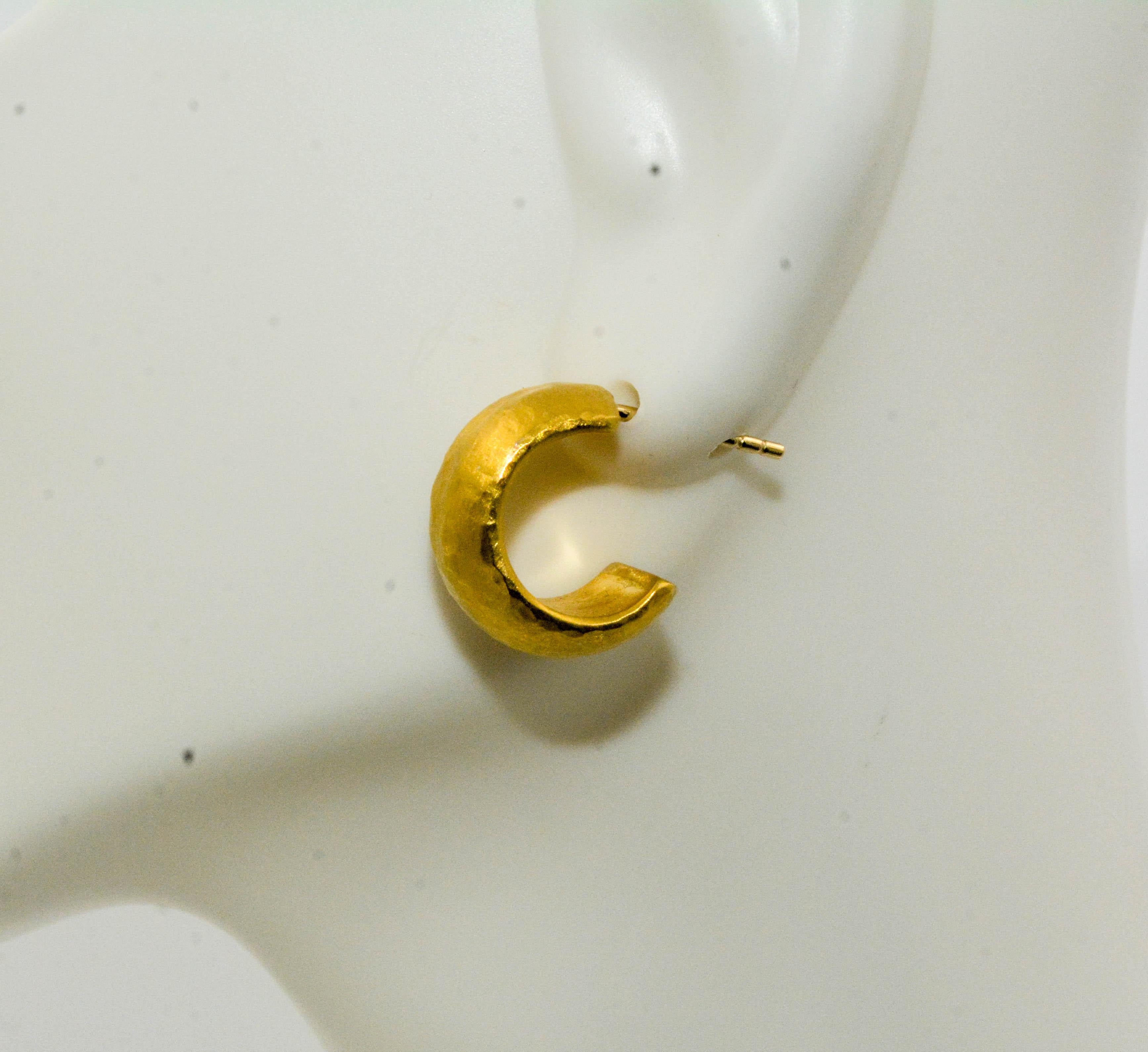 Etruscan Revival Luka Behar Hammered 24 Karat Yellow Gold Earrings