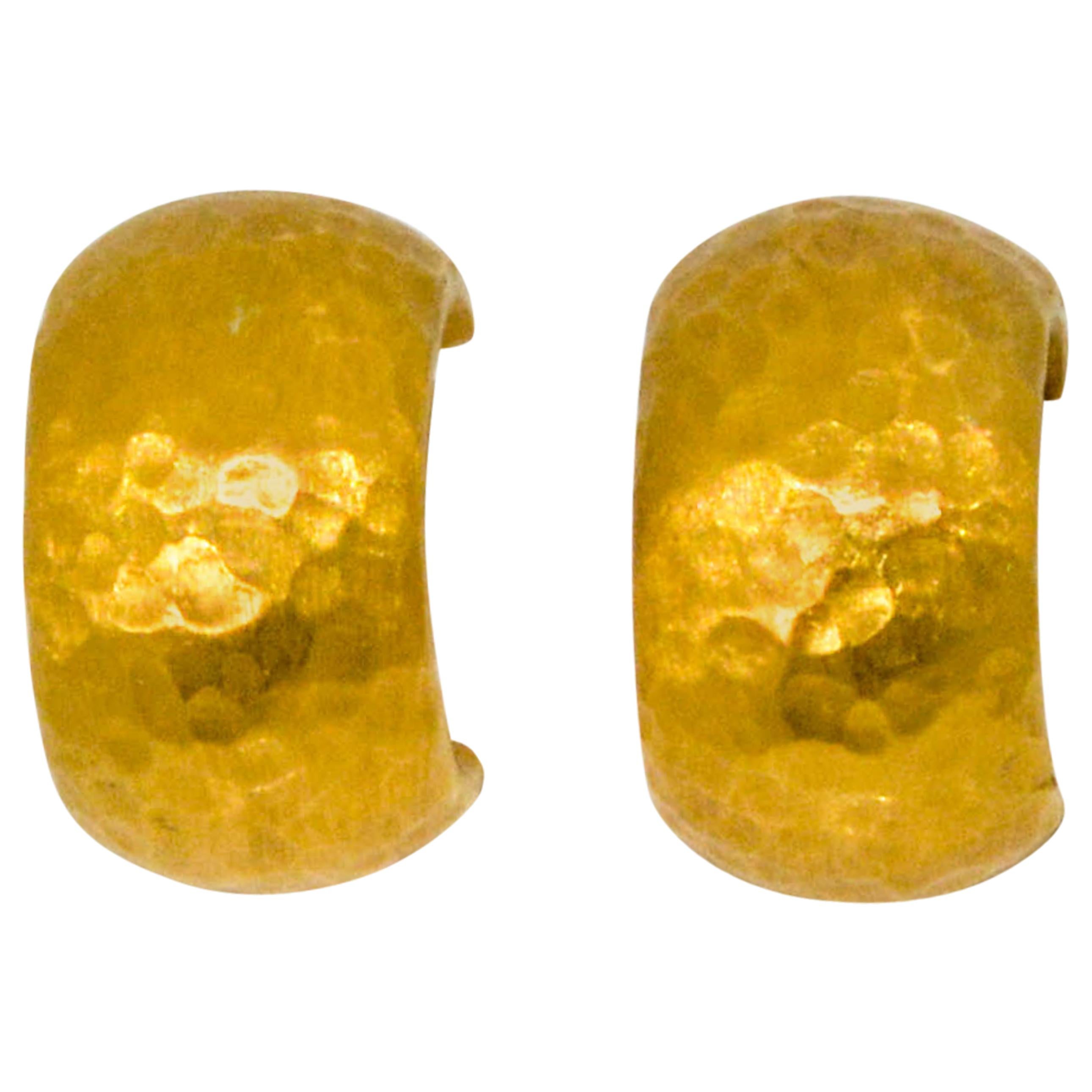 Luka Behar Hammered 24 Karat Yellow Gold Earrings