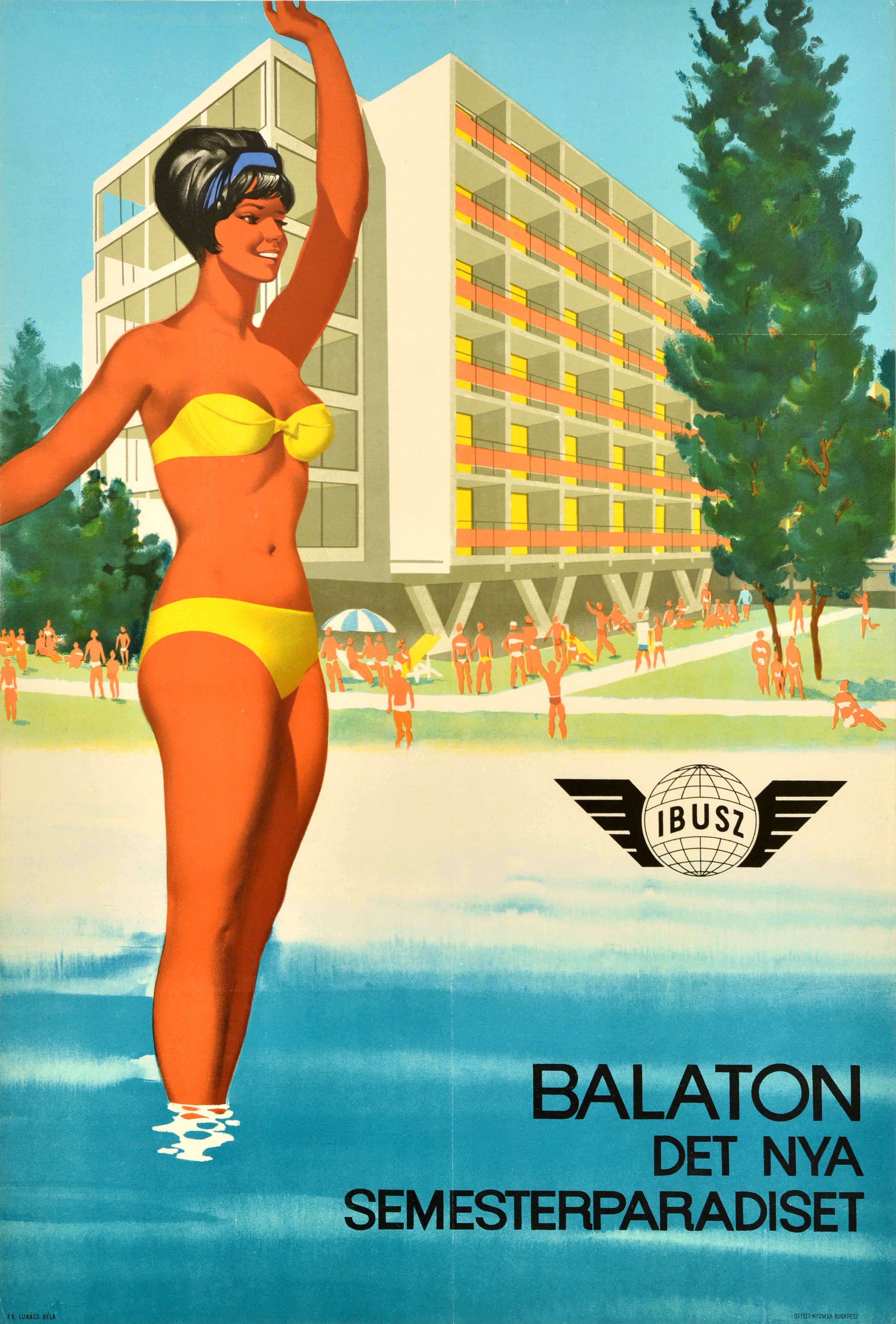 Lukacs Bela Print – Original-Vintage-Reiseplakat Ibusz Balaton Ungarn, Neues Holiday Paradise Resort