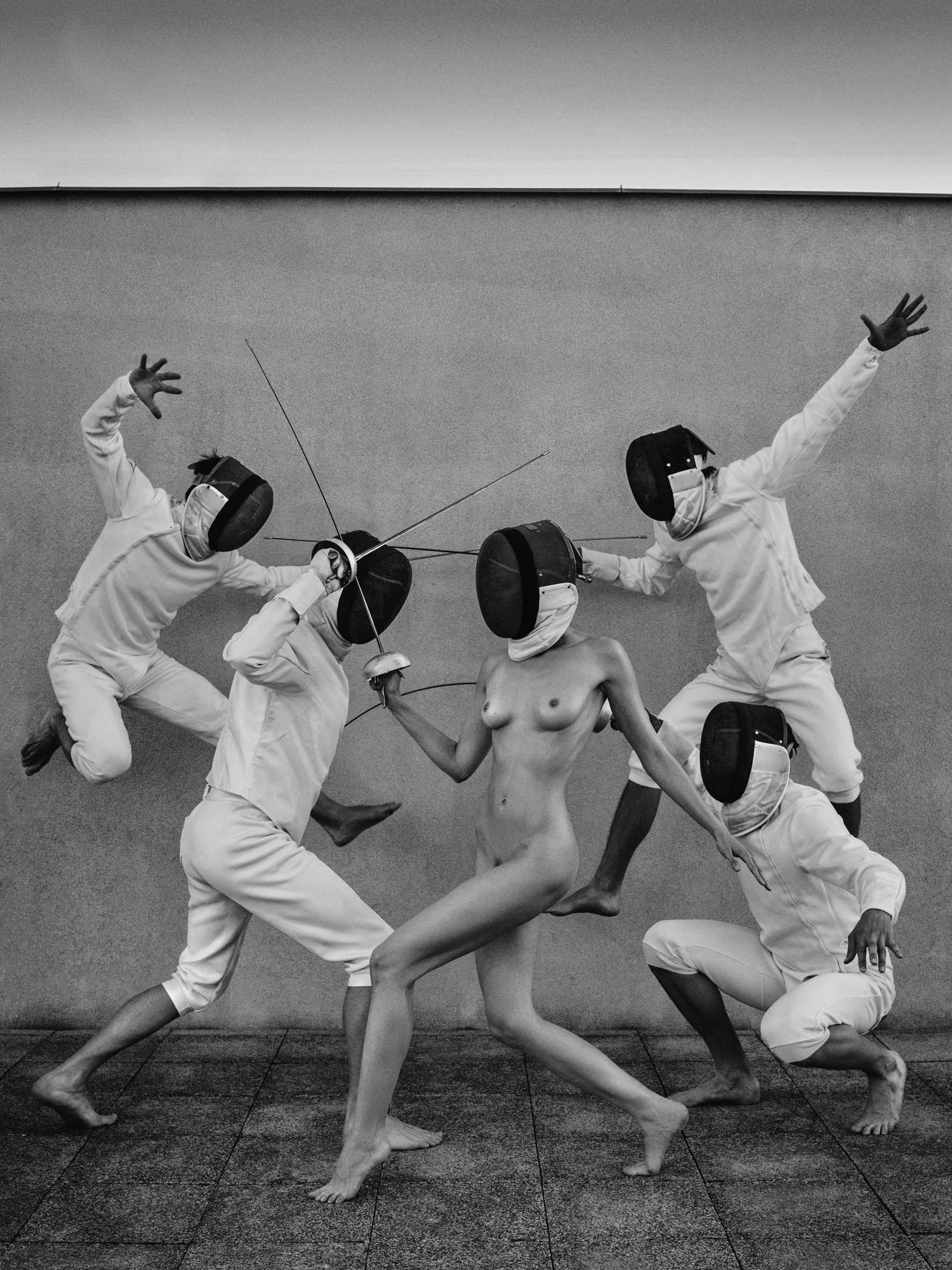 "Fencers 1" Photography 35" x 31.5" inch  Edition of 5 by Lukas Dvorak 

Pigment print on Epson Fine ART paper
2015

Ships rolled in a tube 

ABOUT THE ARTIST
Lukas Dvorak is a Czech photographer born in Prague in 1982. His preference goes to black