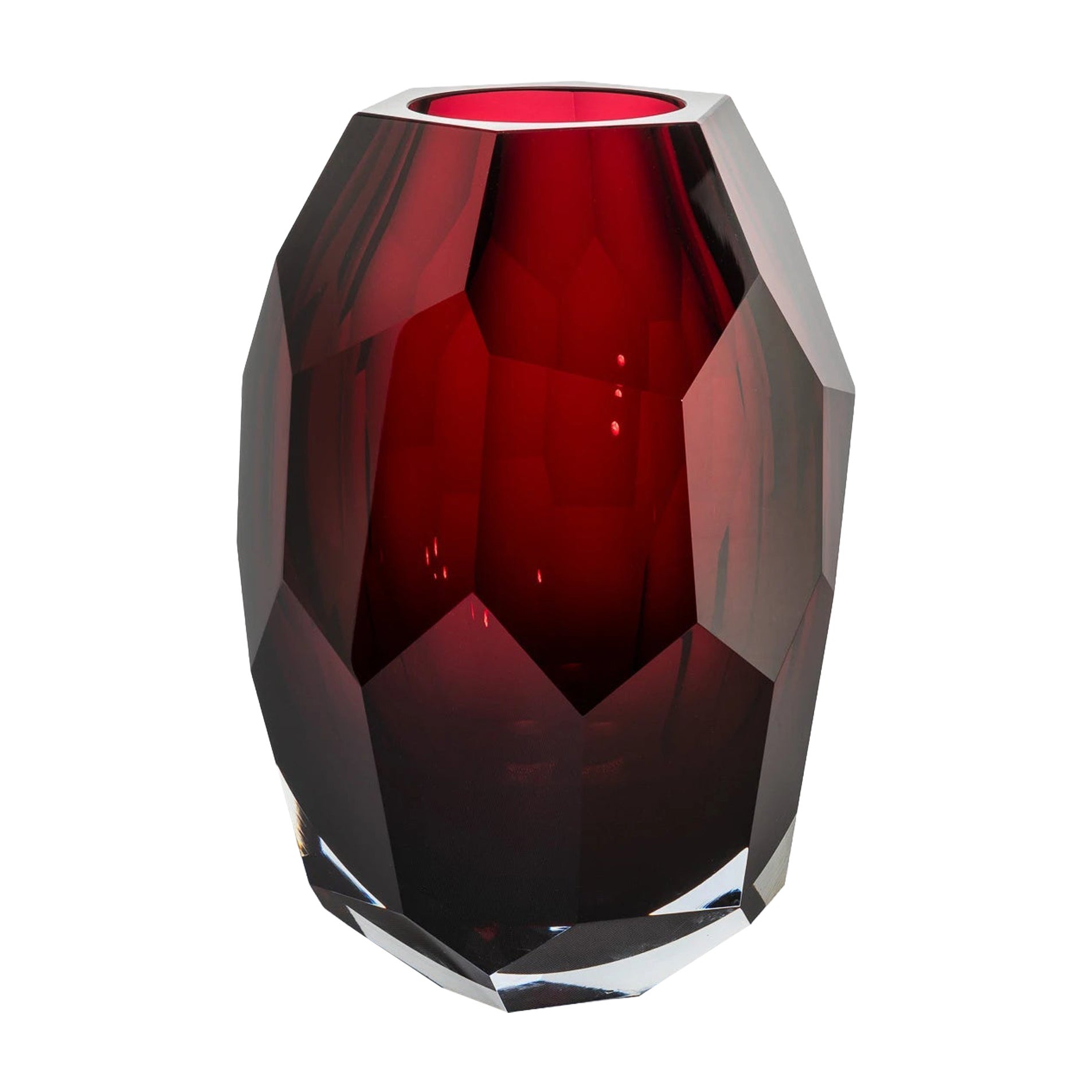 Lukáš Jabůrek Spring Mouth-Blown, Hand-Cut Crystal Glass Vase - Ruby For Sale