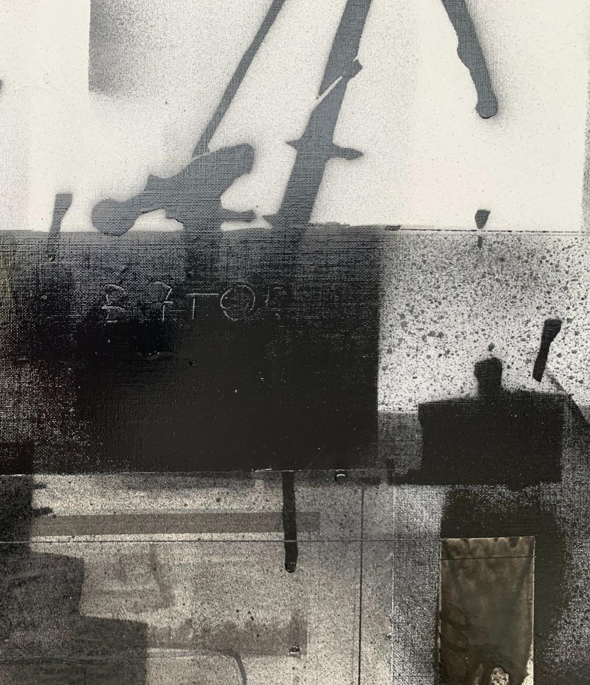 Peinture Cranes 4 - Peinture en noir et blanc, techniques mixtes, collage, art polonais - Noir Abstract Painting par Lukasz Fruczek