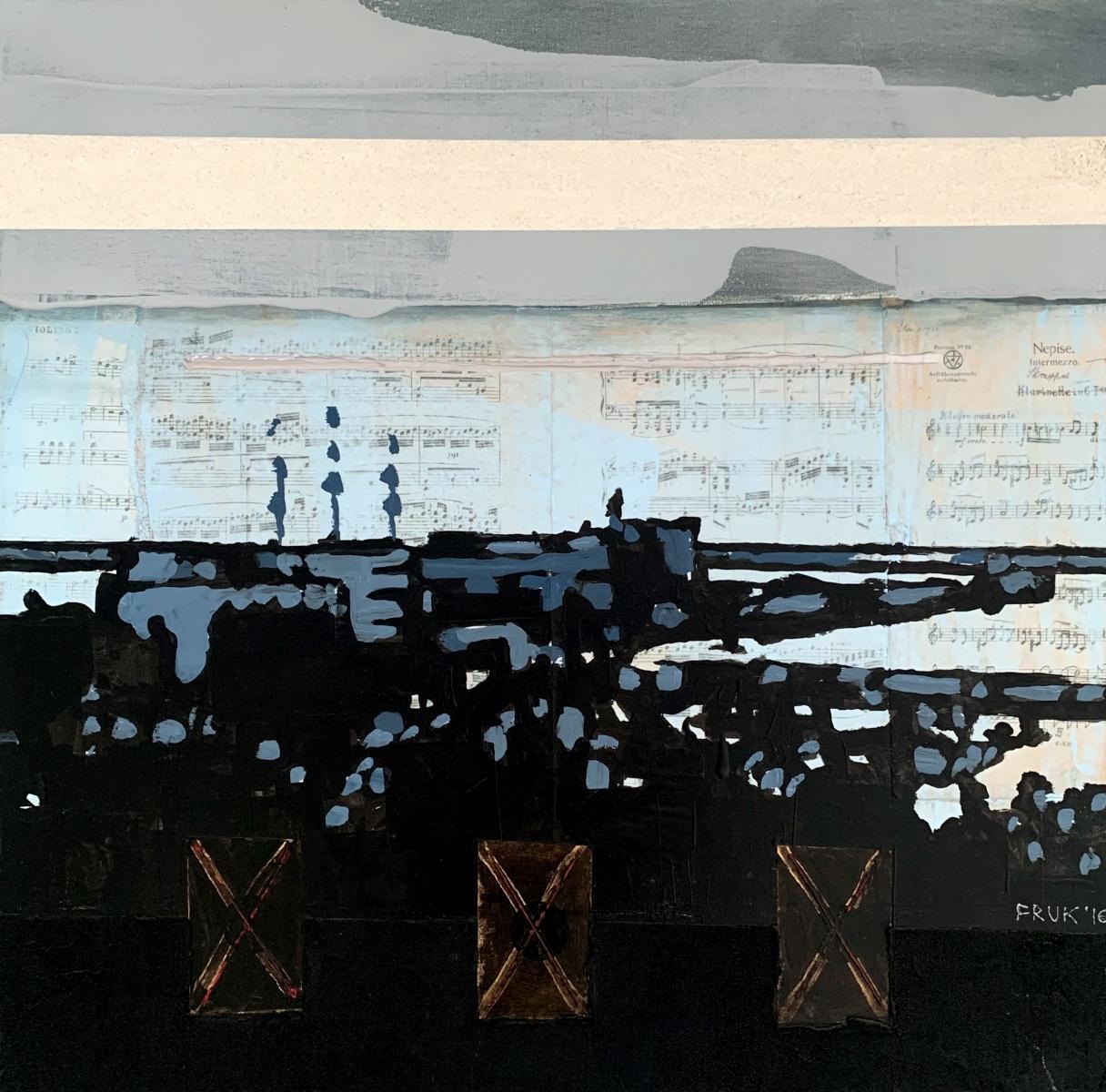 Gdynia 2 - Zeitgenössisches figuratives und abstraktes Ölgemälde in Schwarz und Weiß